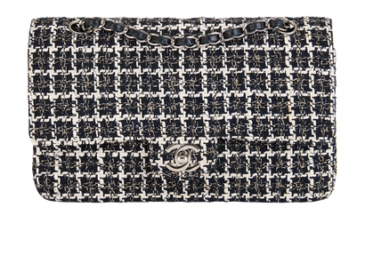 Medium Classic Double Flap, &pound;3,900, Handbags, Black/White, Tweed, Front view